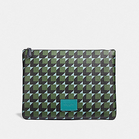 COACH LARGE POUCH WITH CUBE PRINT - GREEN MULTI/BLACK ANTIQUE NICKEL - F73247