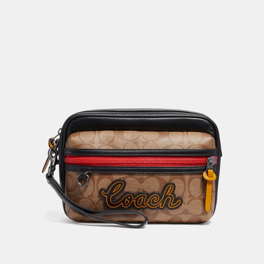 TERRAIN POUCH IN SIGNATURE CANVAS - F73254 - TAN/BLACK ANTIQUE NICKEL