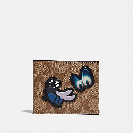 COACH DISNEY X COACH 3-IN-1 WALLET IN SIGNATURE CANVAS WITH SNOW WHITE AND THE SEVEN DWARFS PATCHES - TAN - F73262