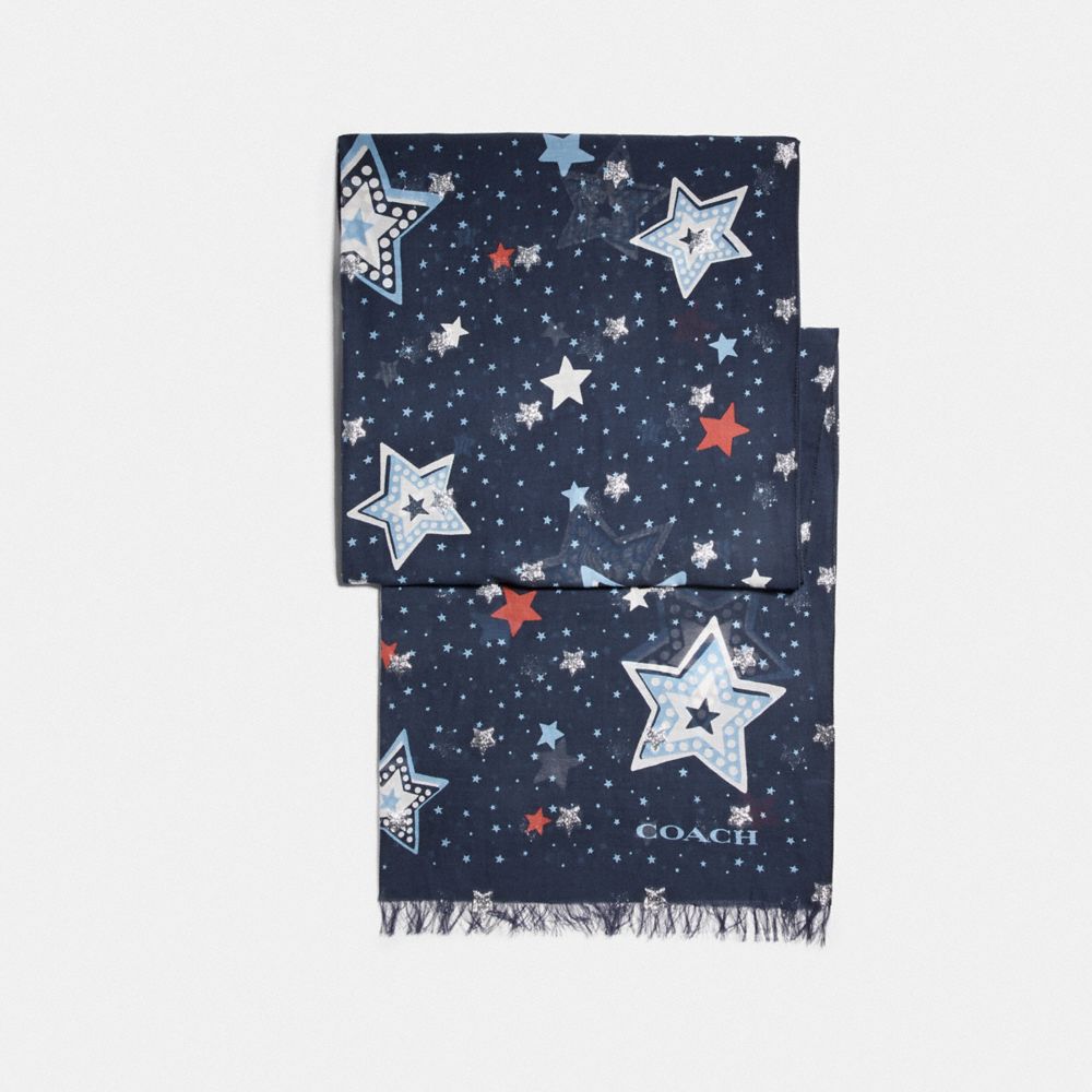 WESTERN STAR PRINT OBLONG SCARF - F73284 - NAVY