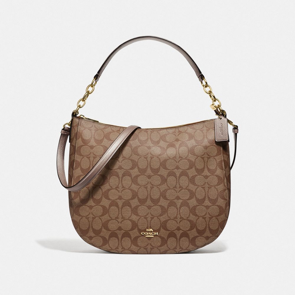 COACH F73285 ELLE HOBO IN SIGNATURE CANVAS GOLD/KHAKI/PLATINUM