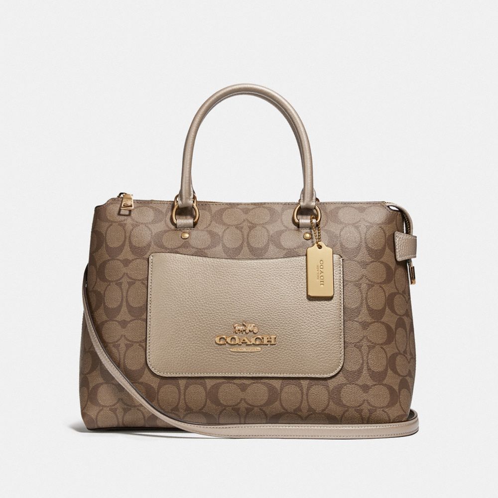 COACH EMMA SATCHEL IN SIGNATURE CANVAS - GOLD/KHAKI/PLATINUM - F73287