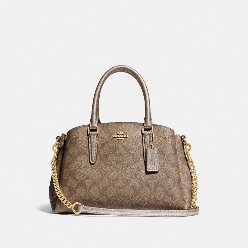 COACH MINI SAGE CARRYALL IN SIGNATURE CANVAS - GOLD/KHAKI/PLATINUM - F73291