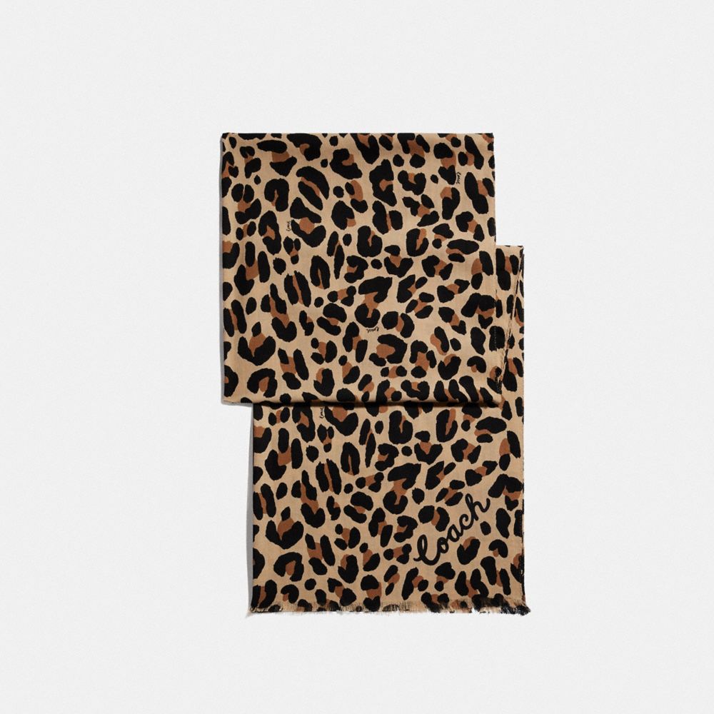 COACH F73306 Leopard Print Oblong Scarf NEUTRAL