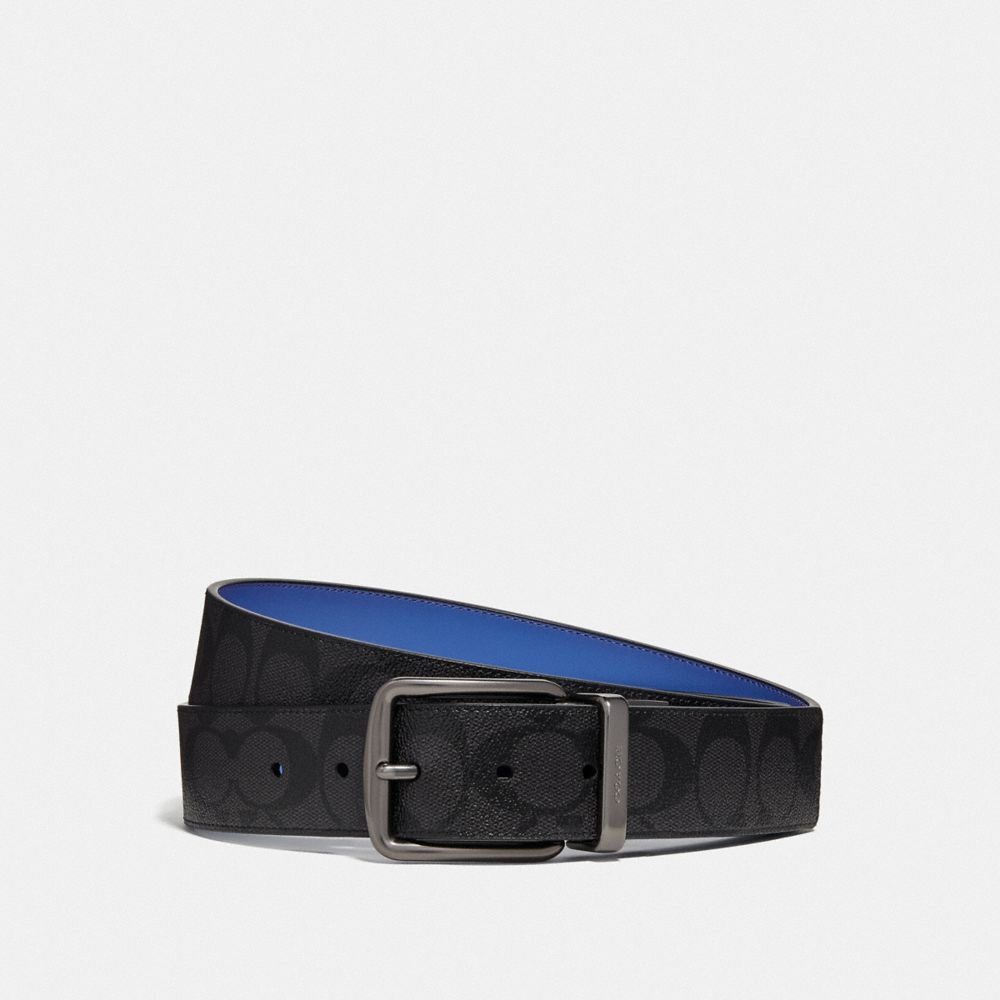 COACH F73308 Wide Harness Cut-to-size Reversible Belt In Signature Canvas BLACK/BLUE/BLACK ANTIQUE NICKEL