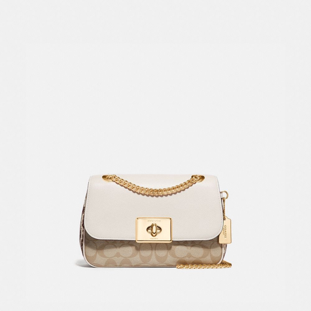 CASSIDY CROSSBODY IN SIGNATURE CANVAS - F73310 - LIGHT KHAKI/CHALK/GOLD