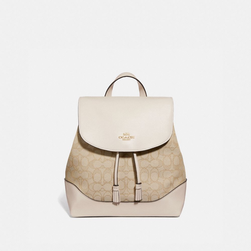 ELLE BACKPACK IN SIGNATURE JACQUARD - F73313 - LIGHT KHAKI/CHALK/IMITATION GOLD