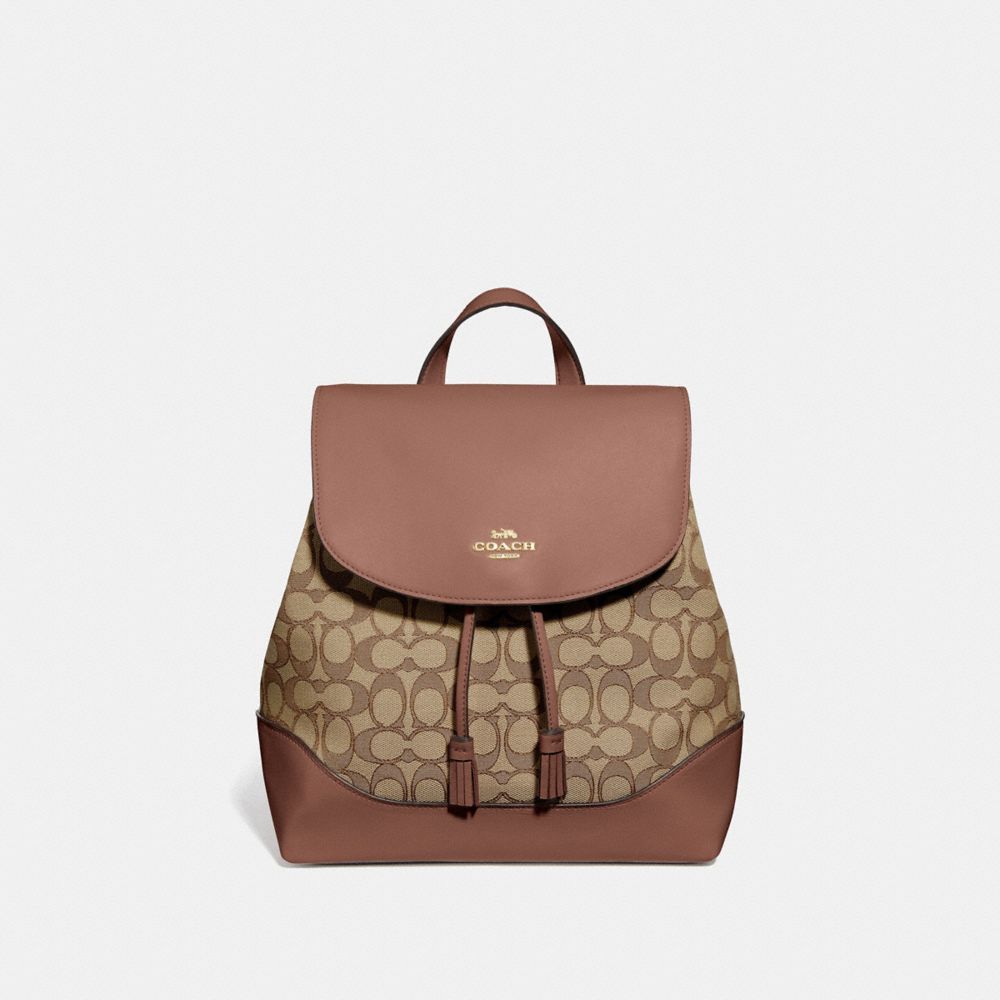 ELLE BACKPACK IN SIGNATURE JACQUARD - KHAKI/SADDLE 2/GOLD - COACH F73313