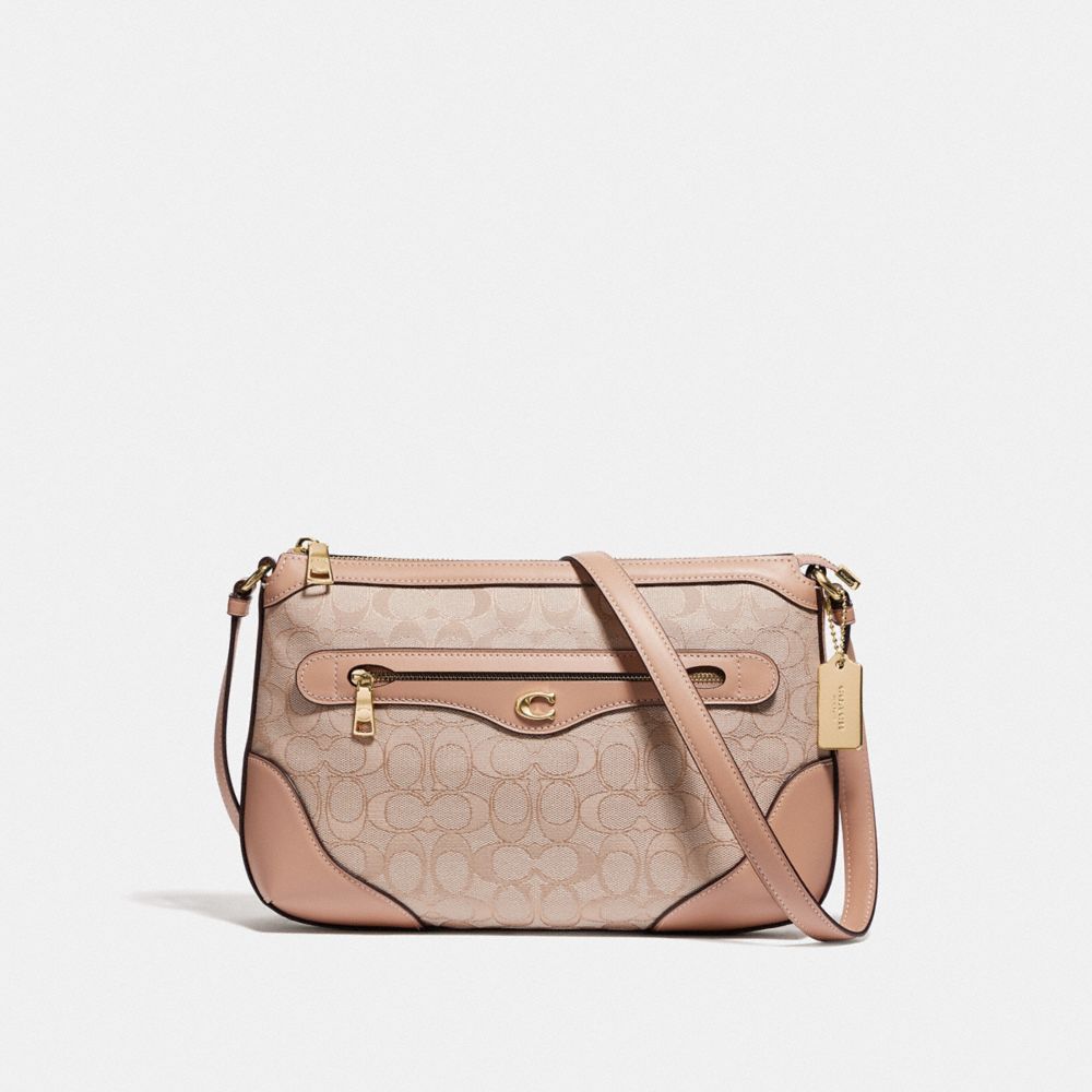 IVIE MESSENGER IN SIGNATURE JACQUARD - F73326 - LIGHT KHAKI/BEECHWOOD/GOLD