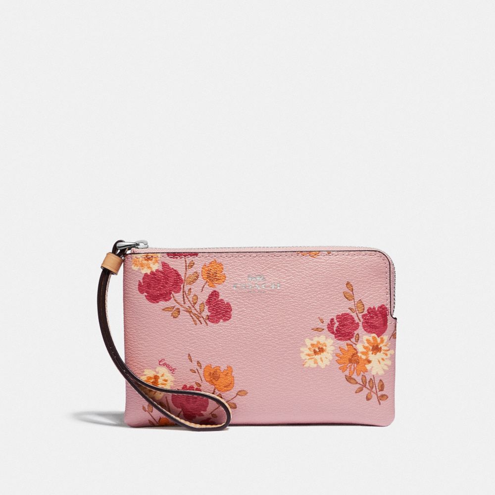 COACH F73348 CORNER ZIP WRISTLET WITH PAINTED PEONY PRINT CARNATION-MULTI/LIGHT-KHAKI/SILVER