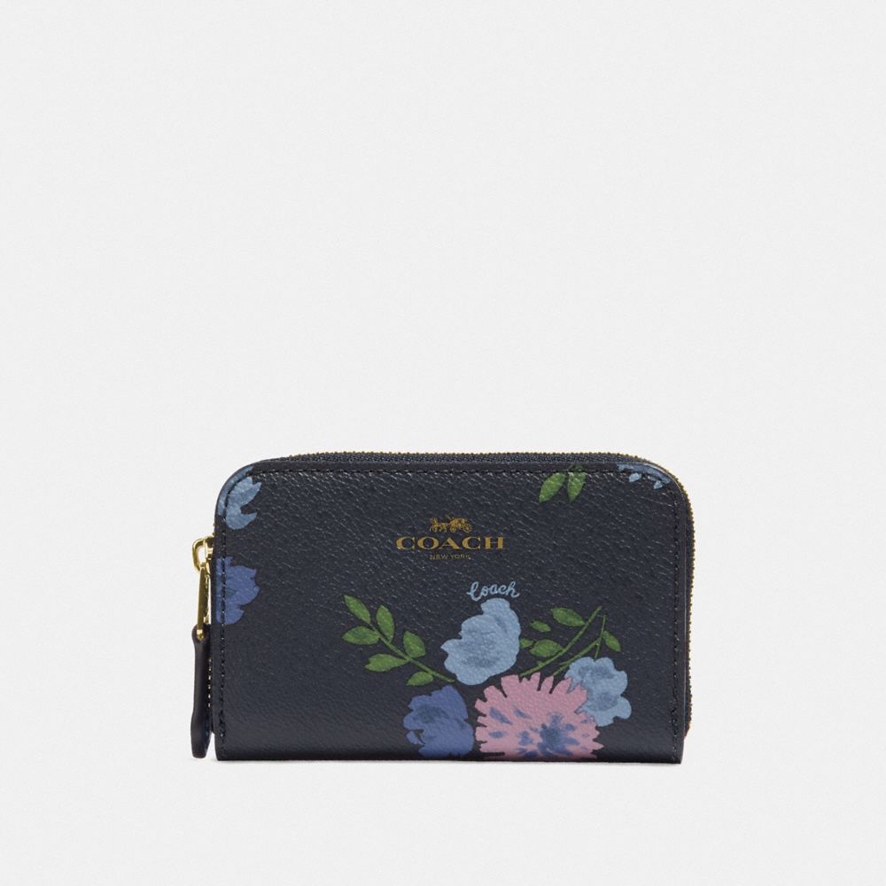 COACH F73350 - SMALL ZIP AROUND COIN CASE WITH PAINTED PEONY PRINT NAVY MULTI/IMITATION GOLD
