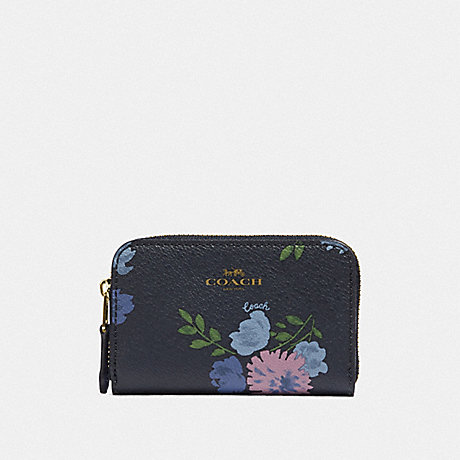 COACH F73350 SMALL ZIP AROUND COIN CASE WITH PAINTED PEONY PRINT NAVY MULTI/IMITATION GOLD