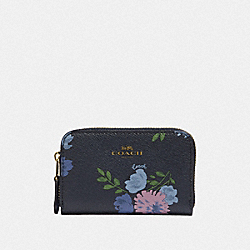 COACH F73350 Small Zip Around Coin Case With Painted Peony Print NAVY MULTI/IMITATION GOLD