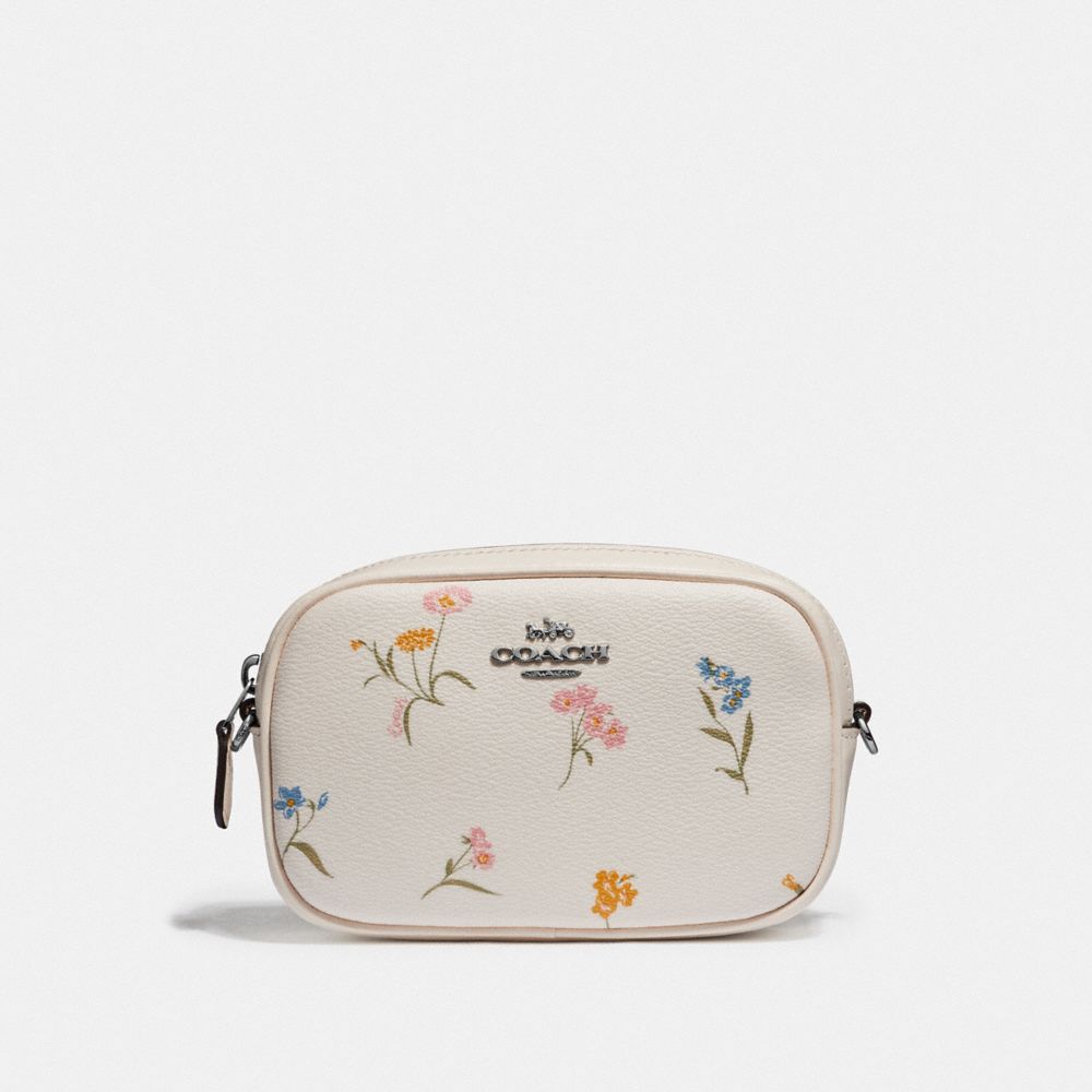 CONVERTIBLE BELT BAG WITH MULTI FLORAL PRINT - CHALK MULTI/SILVER - COACH F73356
