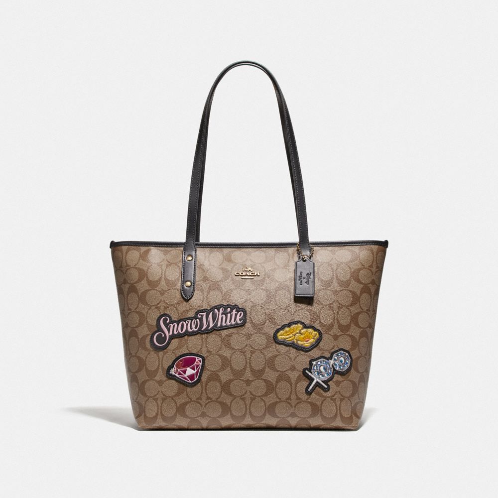 DISNEY X COACH CITY ZIP TOTE IN SIGNATURE CANVAS WITH SNOW WHITE - F73360 - KHAKI/MULTI/GOLD