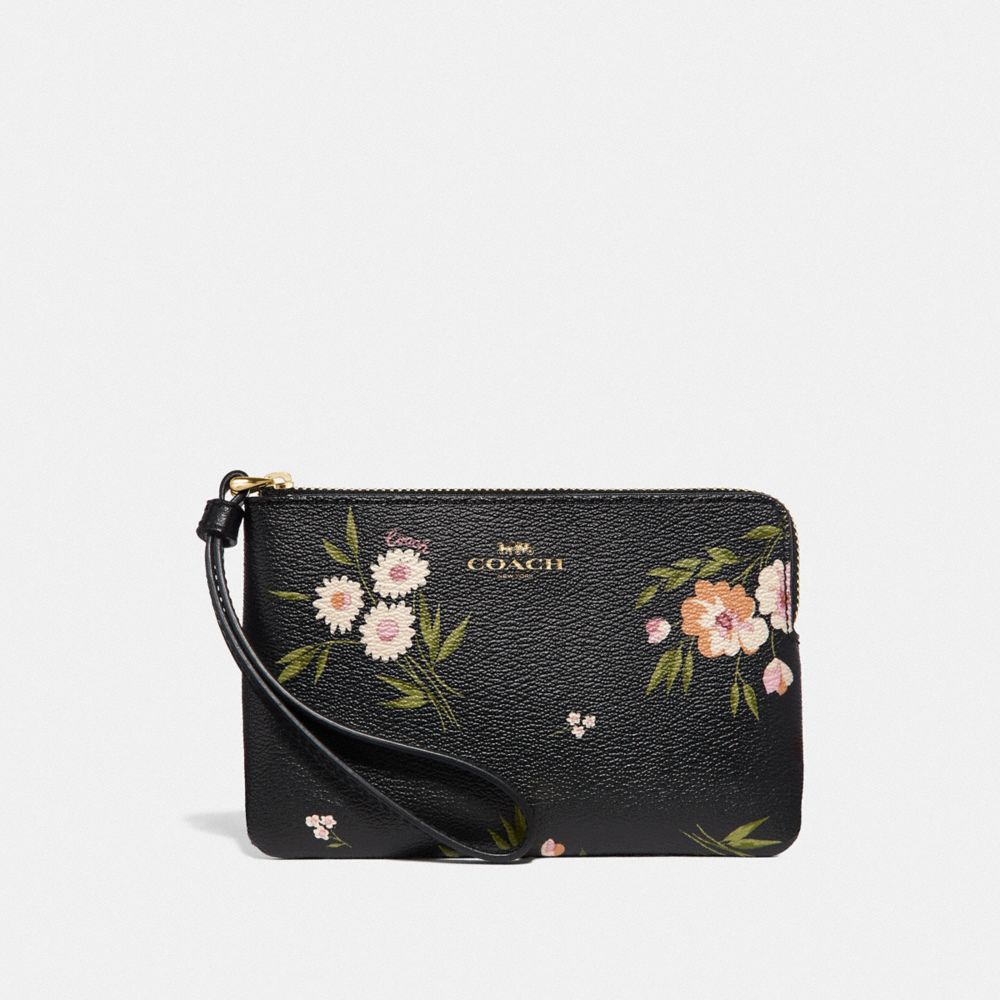 CORNER ZIP WRISTLET WITH TOSSED DAISY PRINT - BLACK PINK/IMITATION GOLD - COACH F73363