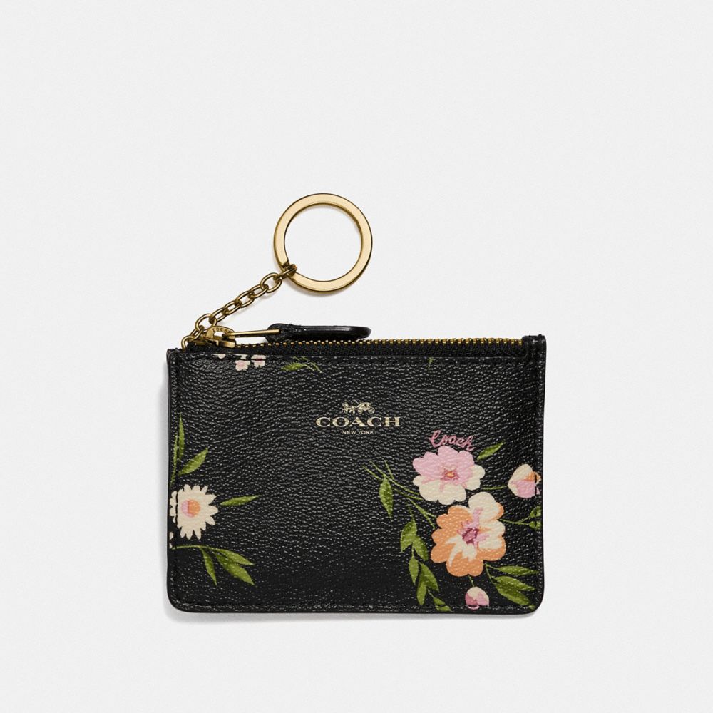 COACH F73364 Mini Skinny Id Case With Tossed Daisy Print BLACK PINK/IMITATION GOLD