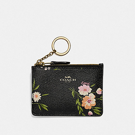 COACH F73364 MINI SKINNY ID CASE WITH TOSSED DAISY PRINT BLACK-PINK/IMITATION-GOLD