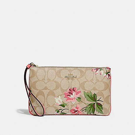 COACH F73368 LARGE WRISTLET IN SIGNATURE CANVAS WITH LILY PRINT LIGHT-KHAKI/PINK-MULTI/IMITATION-GOLD