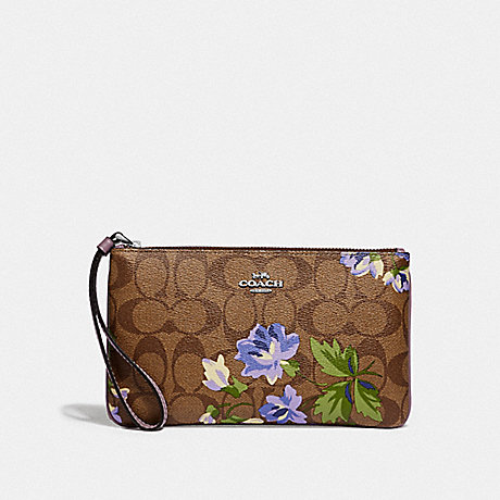 COACH F73368 LARGE WRISTLET IN SIGNATURE CANVAS WITH LILY PRINT KHAKI/PURPLE-MULTI/SILVER