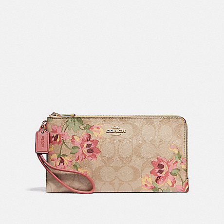 COACH F73370 - DOUBLE ZIP WALLET IN SIGNATURE CANVAS WITH LILY 