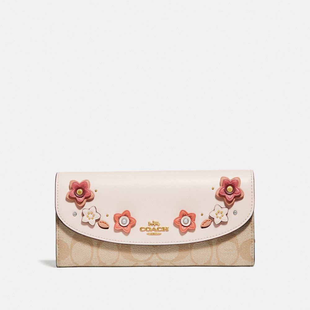 COACH F73376 - SLIM ENVELOPE WALLET IN SIGNATURE CANVAS WITH FLORAL APPLIQUE LIGHT KHAKI MULTI/IMITATION GOLD