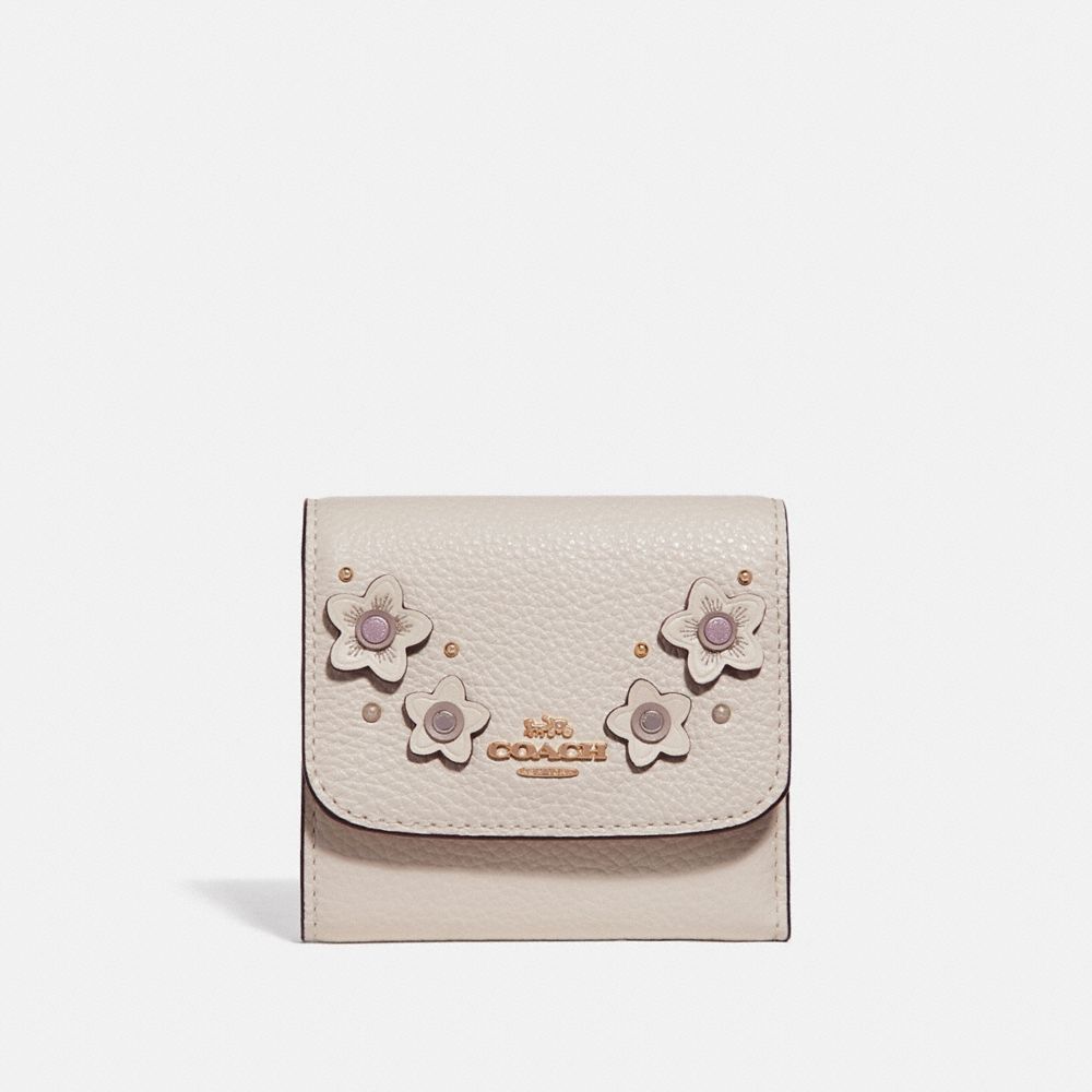 COACH SMALL WALLET WITH FLORAL APPLIQUE - CHALK MULTI/IMITATION GOLD - F73381
