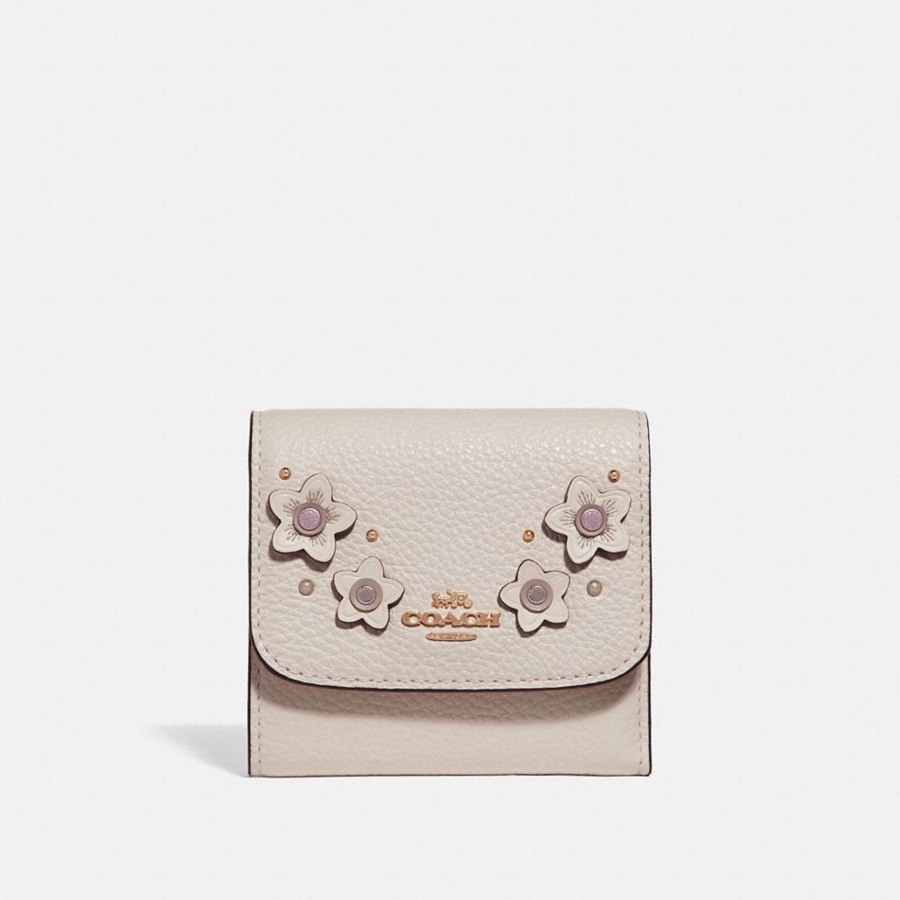 COACH F73381 SMALL WALLET WITH FLORAL APPLIQUE CHALK MULTI/IMITATION GOLD