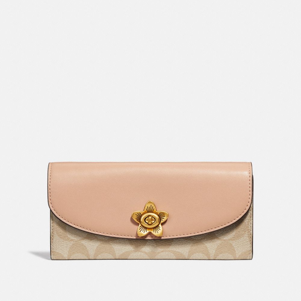 SLIM ENVELOPE WALLET IN SIGNATURE CANVAS - F73382 - LIGHT KHAKI/BEECHWOOD MULTI/IMITATION GOLD