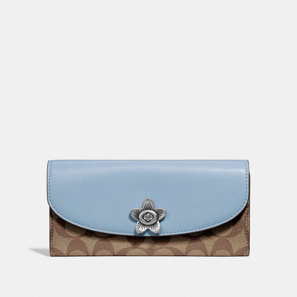 COACH F73382 SLIM ENVELOPE WALLET IN SIGNATURE CANVAS KHAKI/BLUE-MULTI/SILVER