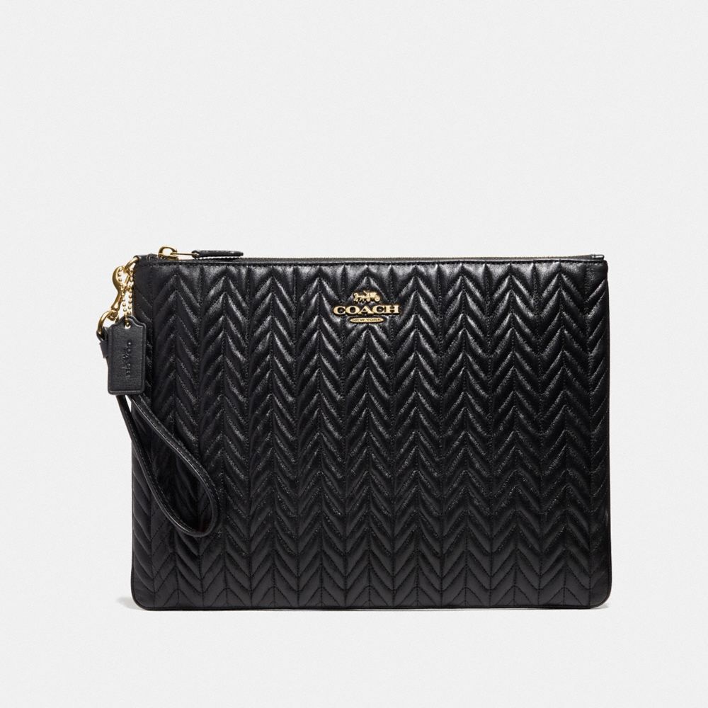 COACH LARGE WRISTLET 30 WITH QUILTING - BLACK/IMITATION GOLD - F73383
