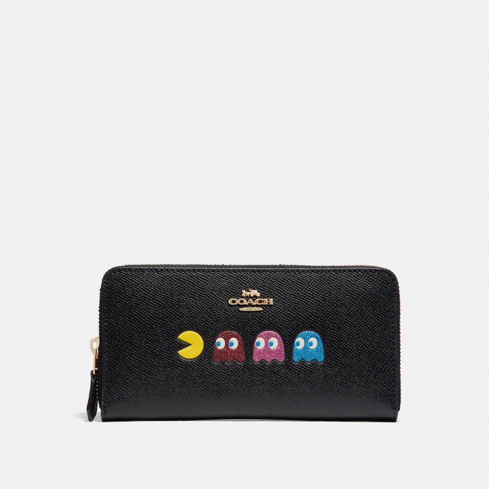 COACH ACCORDION ZIP WALLET WITH PAC-MAN ANIMATION - BLACK/MULTI/GOLD - F73397