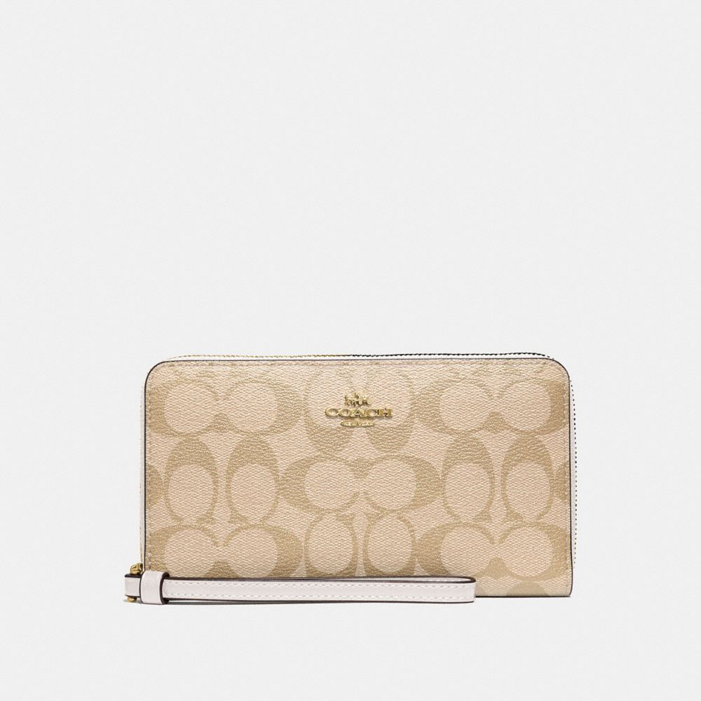 COACH F73418 Large Phone Wallet In Signature Canvas LIGHT KHAKI/CHALK/IMITATION GOLD