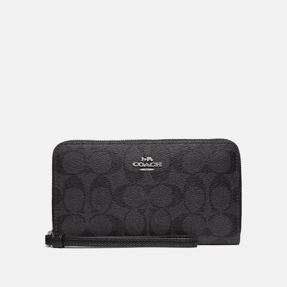 COACH F73418 - LARGE PHONE WALLET IN SIGNATURE CANVAS - SV/BLACK SMOKE ...