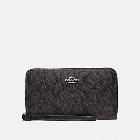 COACH F73418 LARGE PHONE WALLET IN SIGNATURE CANVAS SV/BLACK SMOKE/BLACK