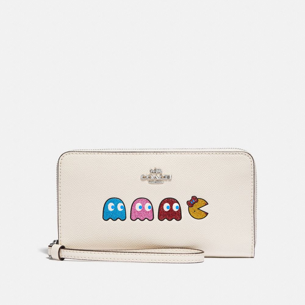 COACH F73444 Large Phone Wallet With Ms. Pac-man Animation CHALK MULTI/SILVER