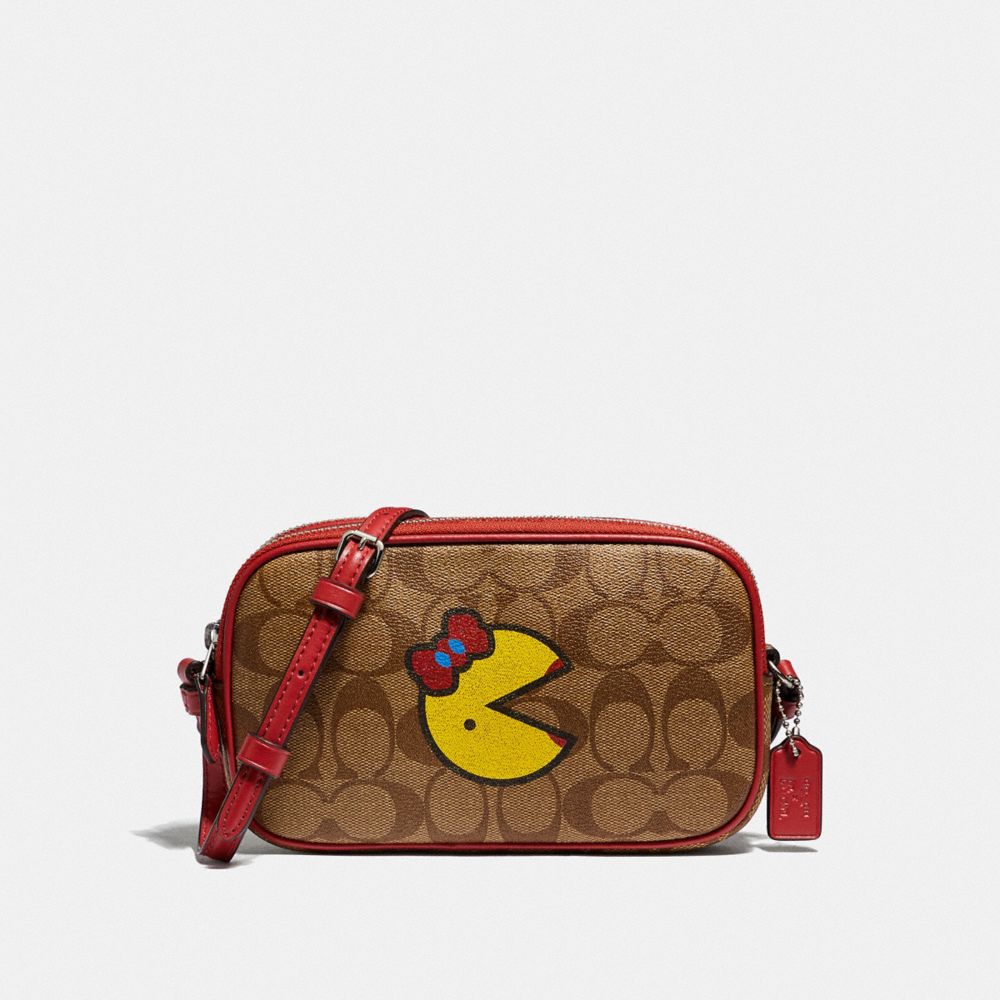 CROSSBODY POUCH IN SIGNATURE CANVAS WITH MS. PAC-MAN - F73446 - KHAKI MULTI/SILVER