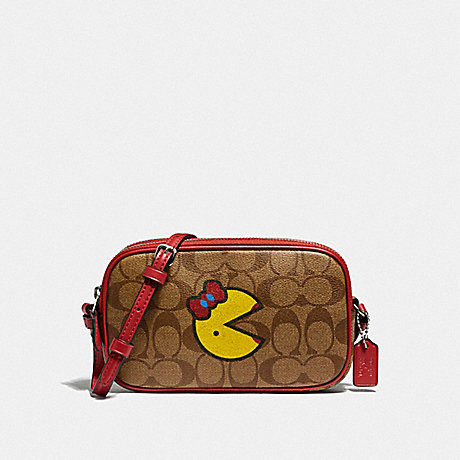 COACH CROSSBODY POUCH IN SIGNATURE CANVAS WITH MS. PAC-MAN - KHAKI MULTI/SILVER - F73446