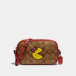 CROSSBODY POUCH IN SIGNATURE CANVAS WITH MS. PAC-MAN - F73446 - KHAKI MULTI/SILVER