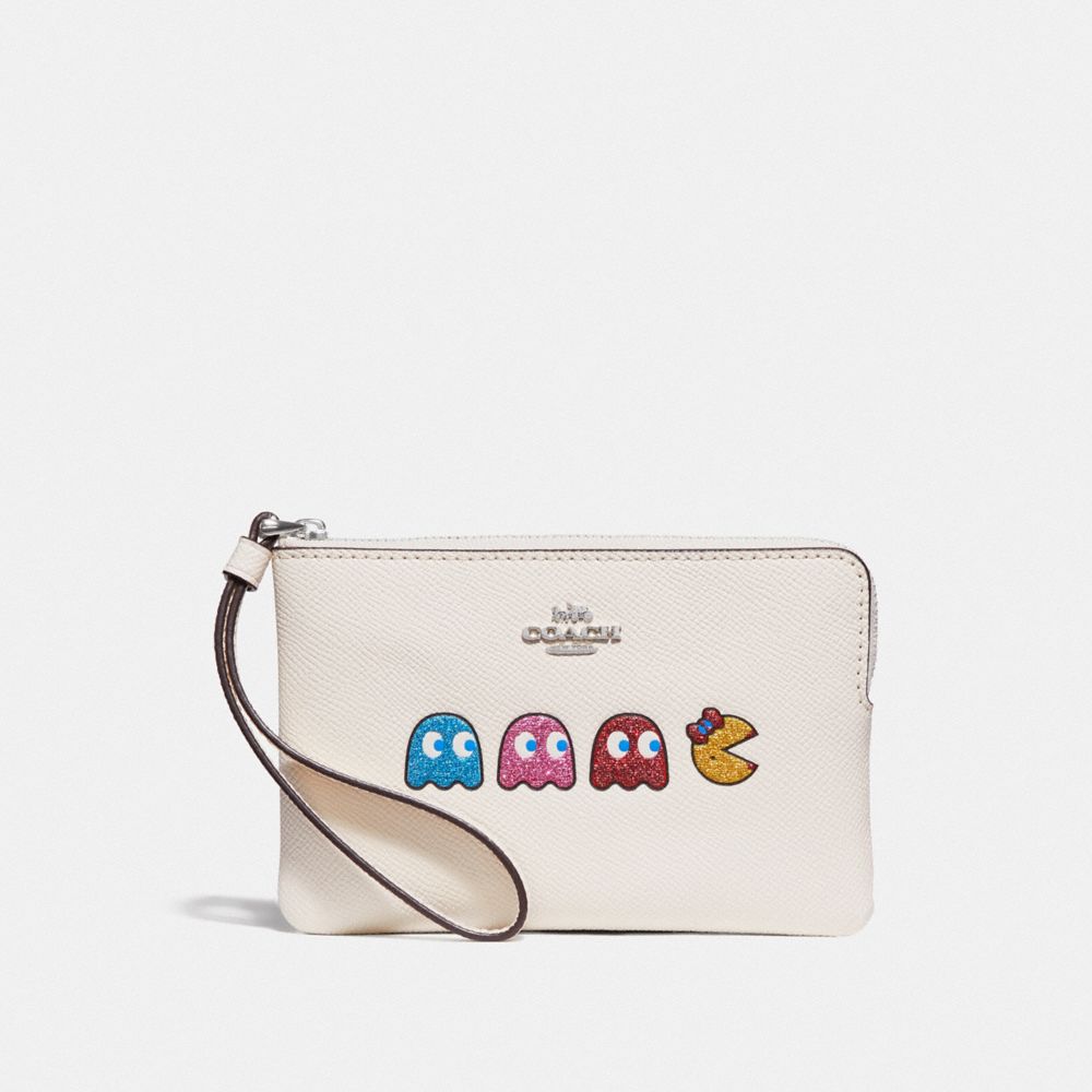 COACH F73449 - CORNER ZIP WRISTLET WITH MS. PAC-MAN CHALK MULTI/SILVER