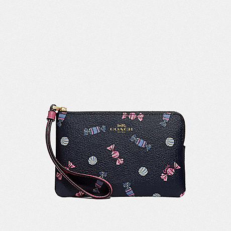 COACH F73452 CORNER ZIP WRISTLET WITH SCATTERED CANDY PRINT NAVY/MULTI/PINK RUBY/GOLD