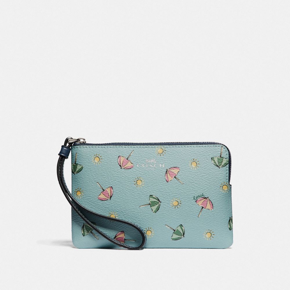 COACH CORNER ZIP WRISTLET WITH BEACH UMBRELLA PRINT - SEAFOAM/MIDNIGHT/SILVER - F73453