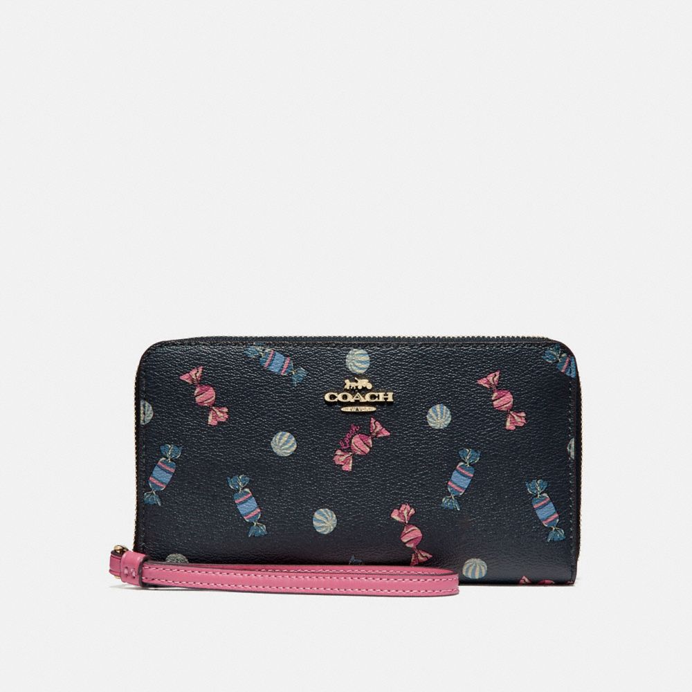 LARGE PHONE WALLET WITH SCATTERED CANDY PRINT - NAVY/MULTI/PINK RUBY/GOLD - COACH F73456
