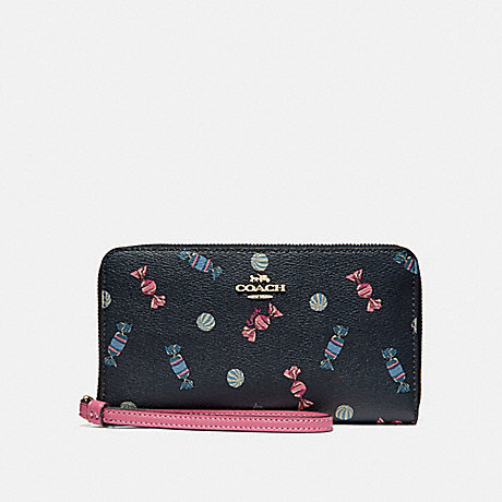 COACH F73456 LARGE PHONE WALLET WITH SCATTERED CANDY PRINT NAVY/MULTI/PINK RUBY/GOLD