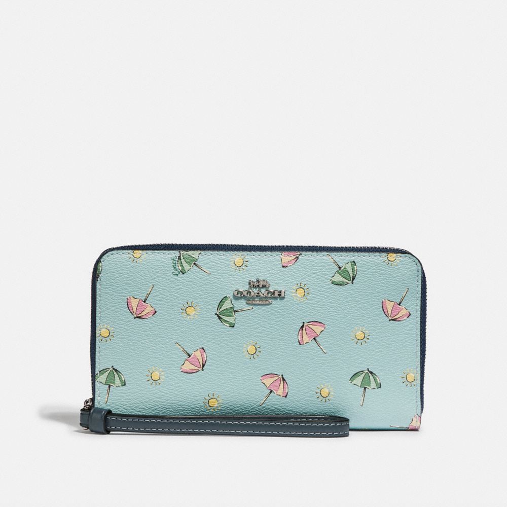 COACH F73458 Large Phone Wallet With Beach Umbrella Print SEAFOAM/MIDNIGHT/SILVER