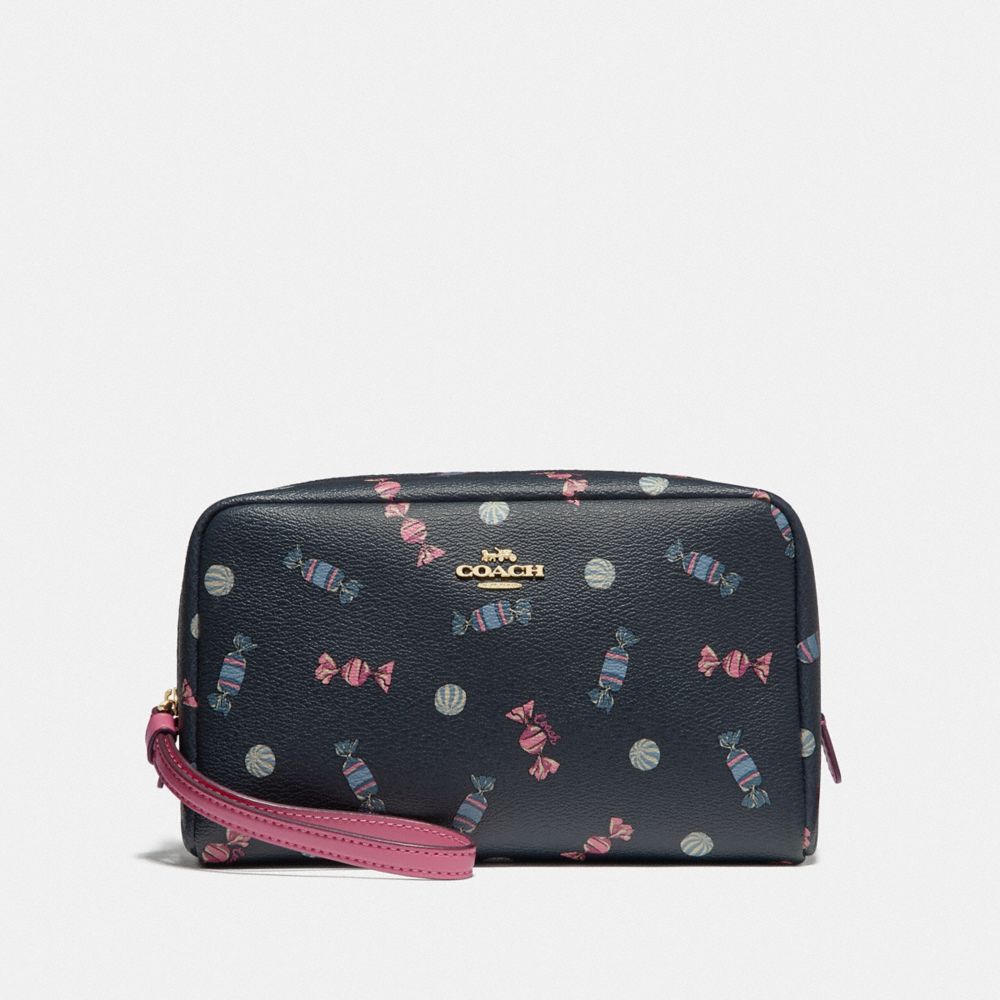 COACH BOXY COSMETIC CASE WITH SCATTERED CANDY PRINT - NAVY/MULTI/PINK RUBY/GOLD - F73459