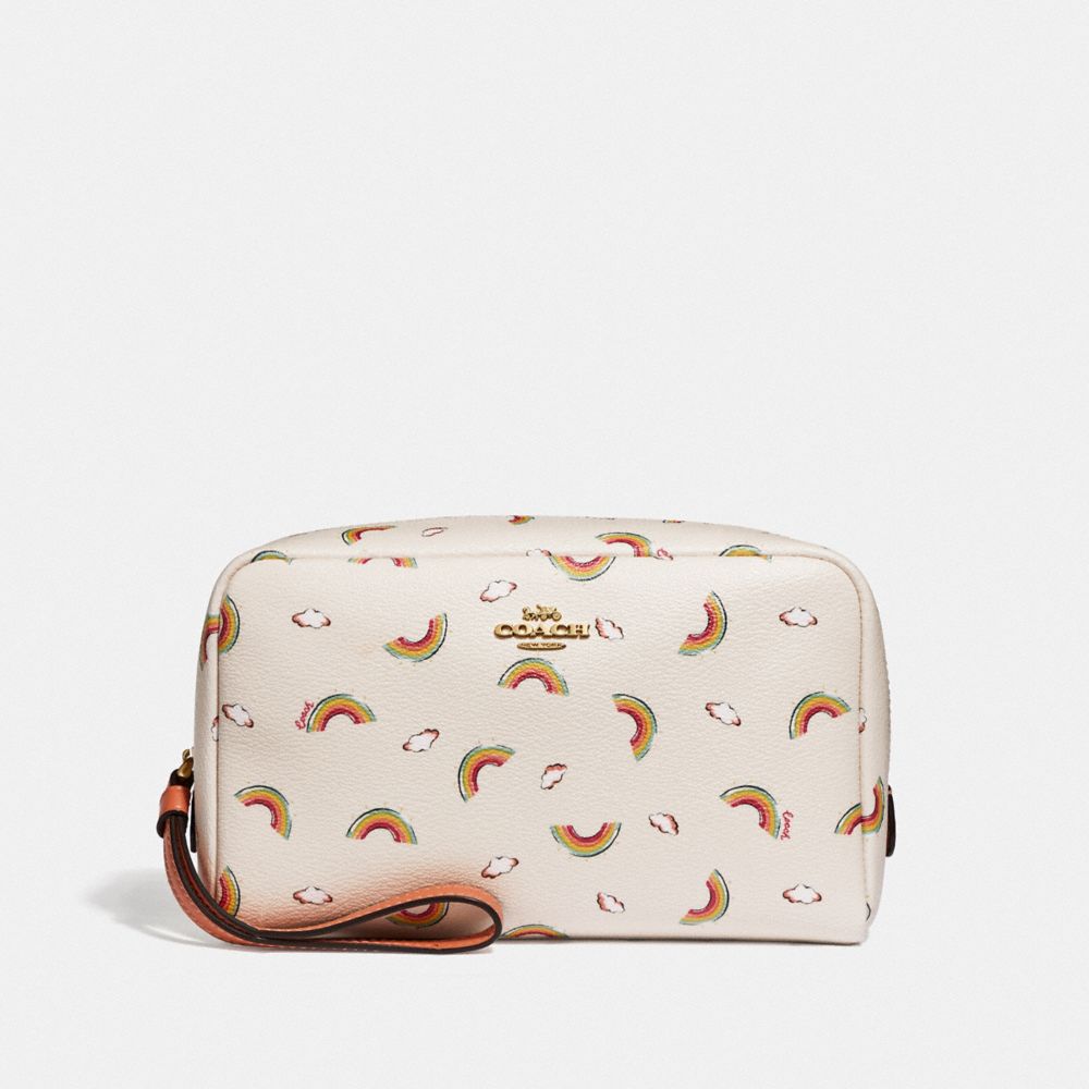 BOXY COSMETIC CASE WITH ALLOVER RAINBOW PRINT - CHALK/LIGHT CORAL/GOLD - COACH F73460