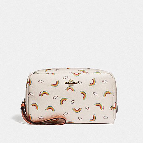 COACH BOXY COSMETIC CASE WITH ALLOVER RAINBOW PRINT - CHALK/LIGHT CORAL/GOLD - F73460