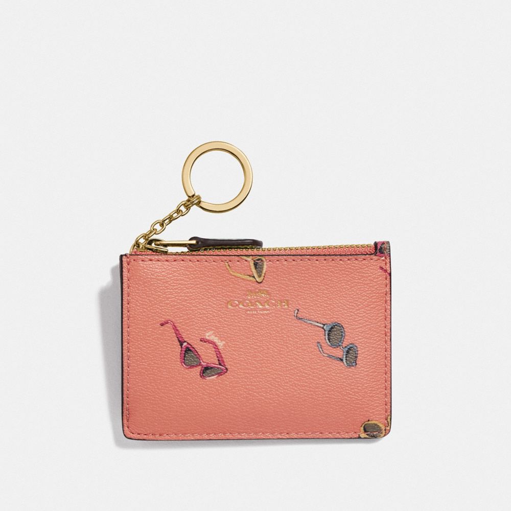 COACH F73463 MINI SKINNY ID CASE WITH SUNGLASSES PRINT LIGHT CORAL/MULTI/GOLD