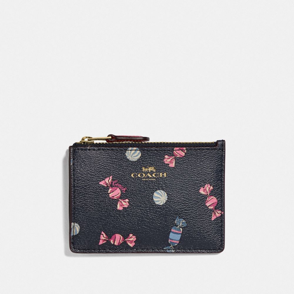 COACH F73464 MINI SKINNY ID CASE WITH SCATTERED CANDY PRINT NAVY/MULTI/PINK-RUBY/GOLD